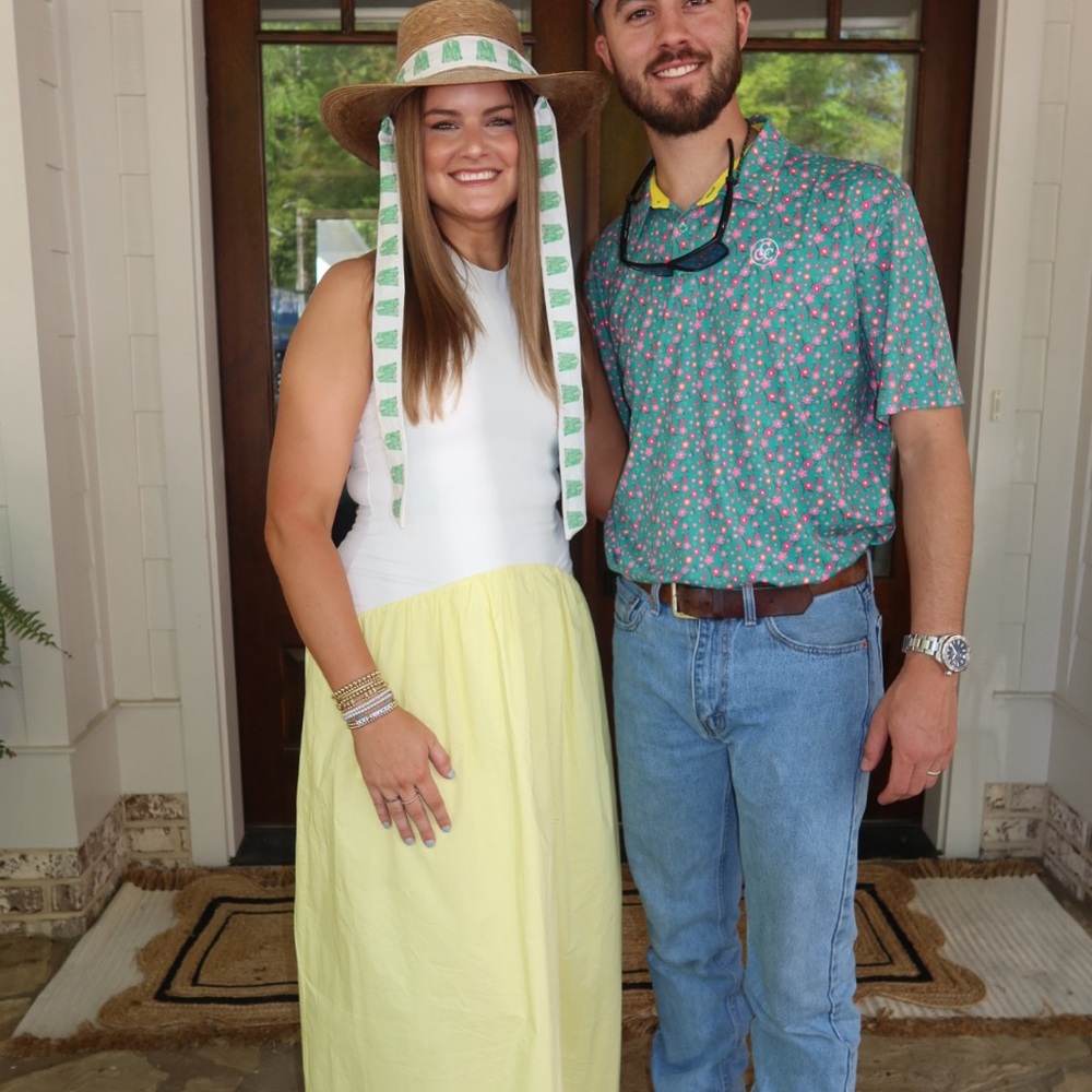 Drop waist yellow and white dress